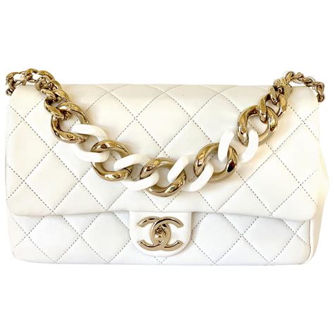 chanel bag white gold|white chanel bag gold chain.